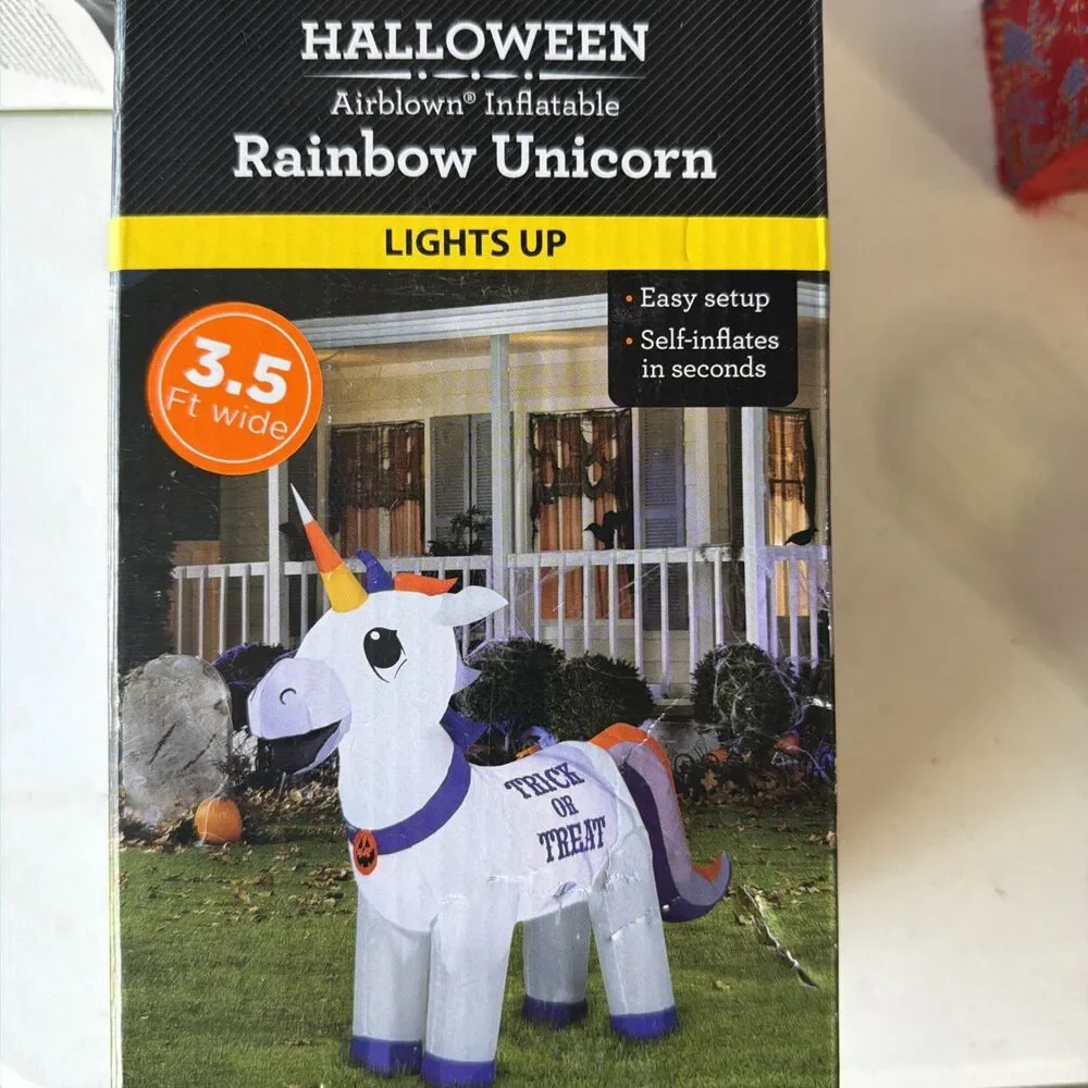 Gemmy Halloween Airblown Inflatable Rainbow Unicorn  3.5 Ft Lighted Open Box!